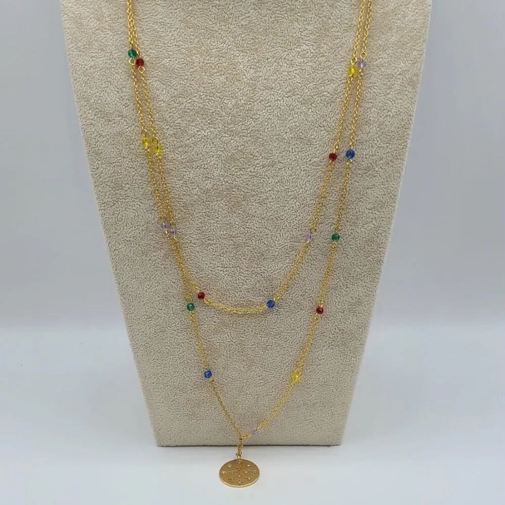J Crew Gold Tone Delicate Pendant with Colorful Crystals New